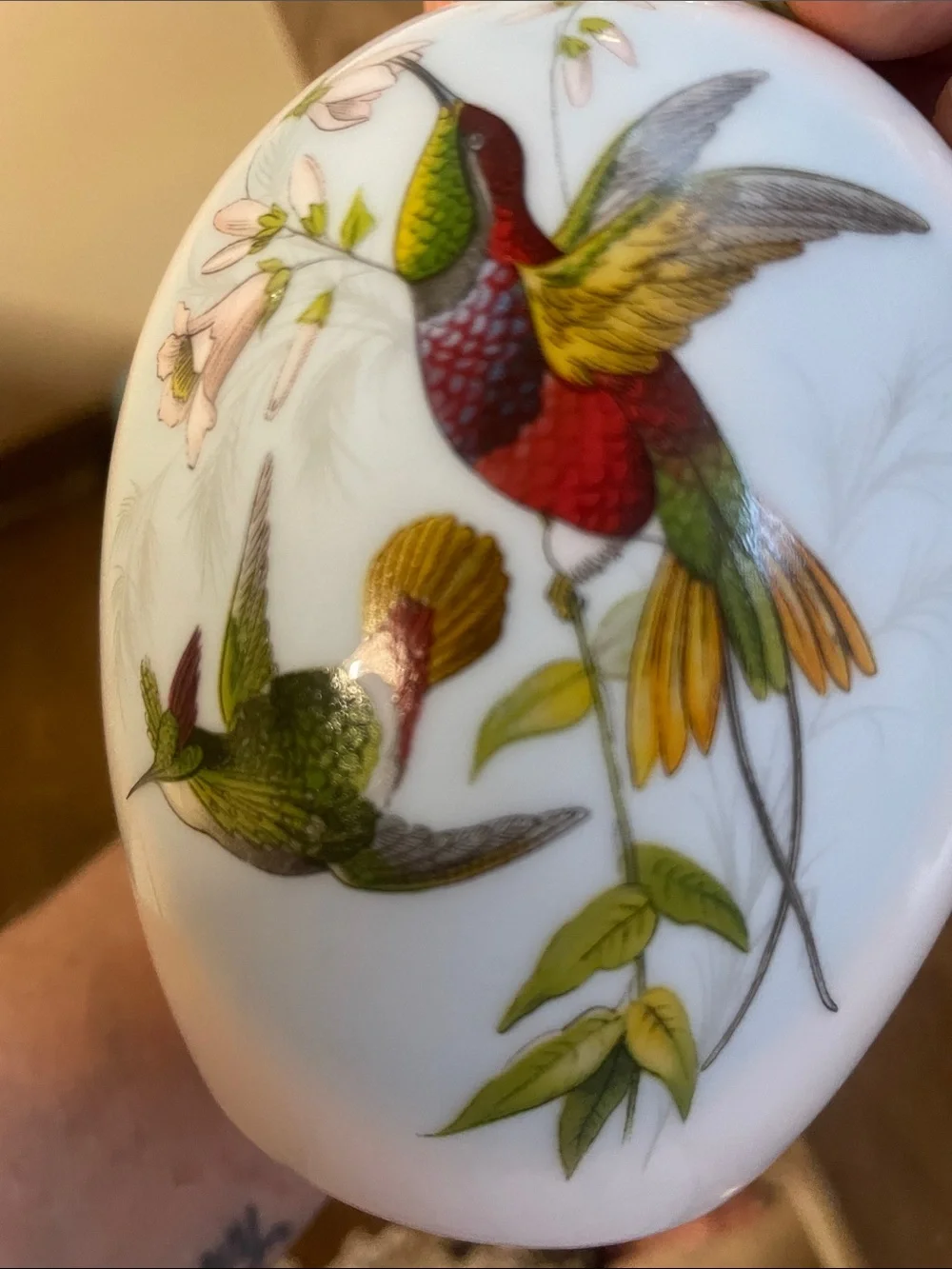a vintage Lampe Berger Limoges Porcelain Hummingbird Fragrance Lamp